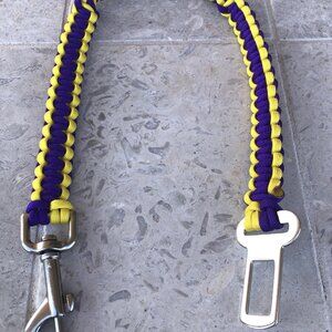 Dog Car Seat Belt Safety Leash Purple & Gold Paracord 21.5" Handmade in USA New